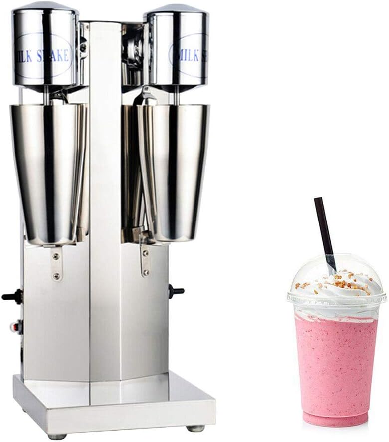 Electric Milkshake Maker, 110V 18000RMP Commercial Stainless Steel Drink Mixer Machine Smoothie Malt Blender with 2 Speed Adjustable (Double Head)