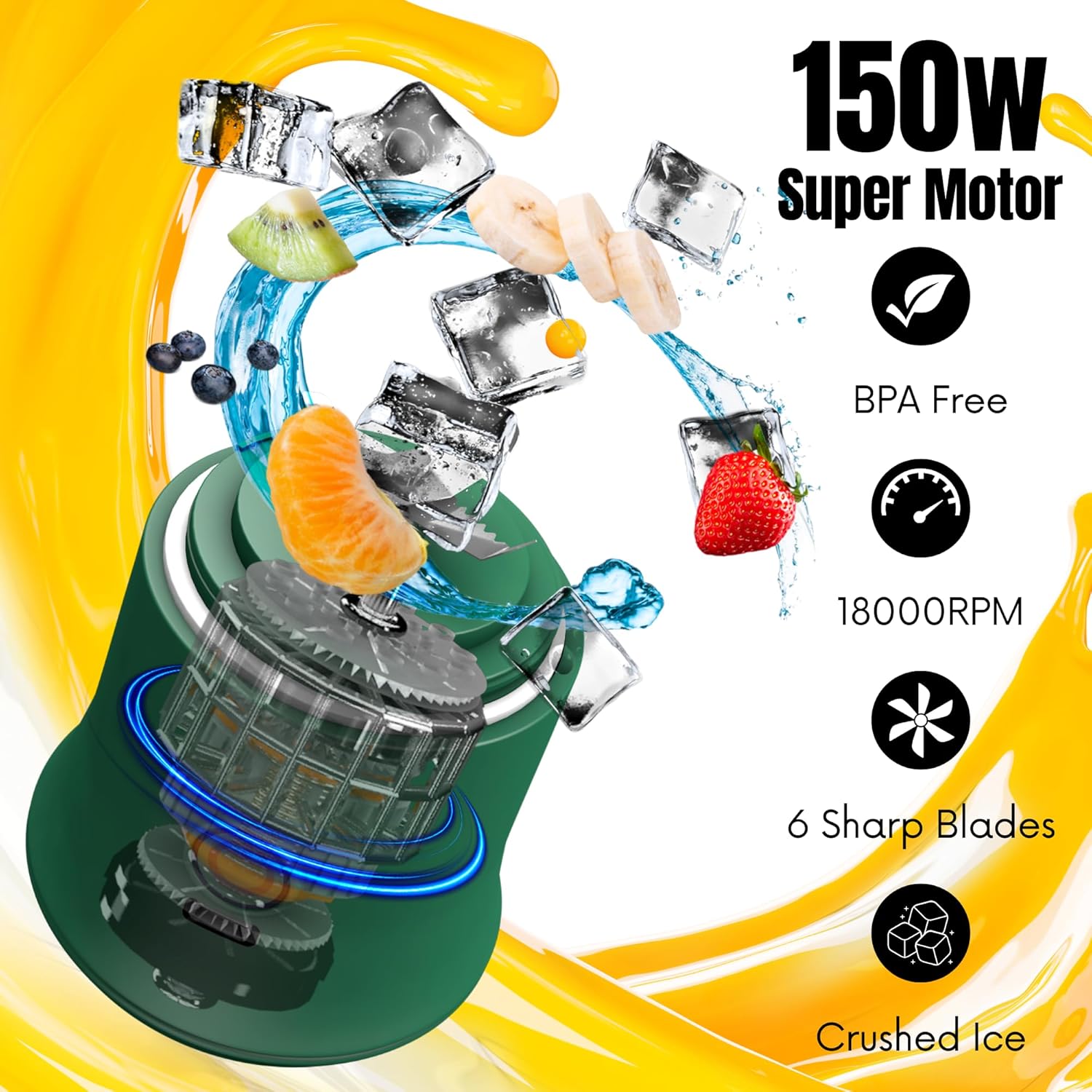 SSKAWorldwide Portable Blender - 21oz Smoothie Blender Rechargeable Small Blender with 6 Blades Personal Blender for Home Office Gym Sports and Travel (Green)