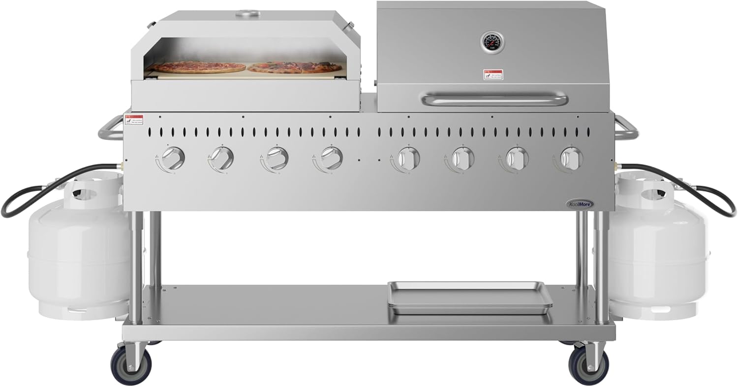60 in. 8-Burner Commercial Outdoor Propane Gas Grill With 30 in. Roll Dome Cover and 30 in. Pizza Oven in Stainless-Steel, ETL Listed (CGKIT6-D30P30)