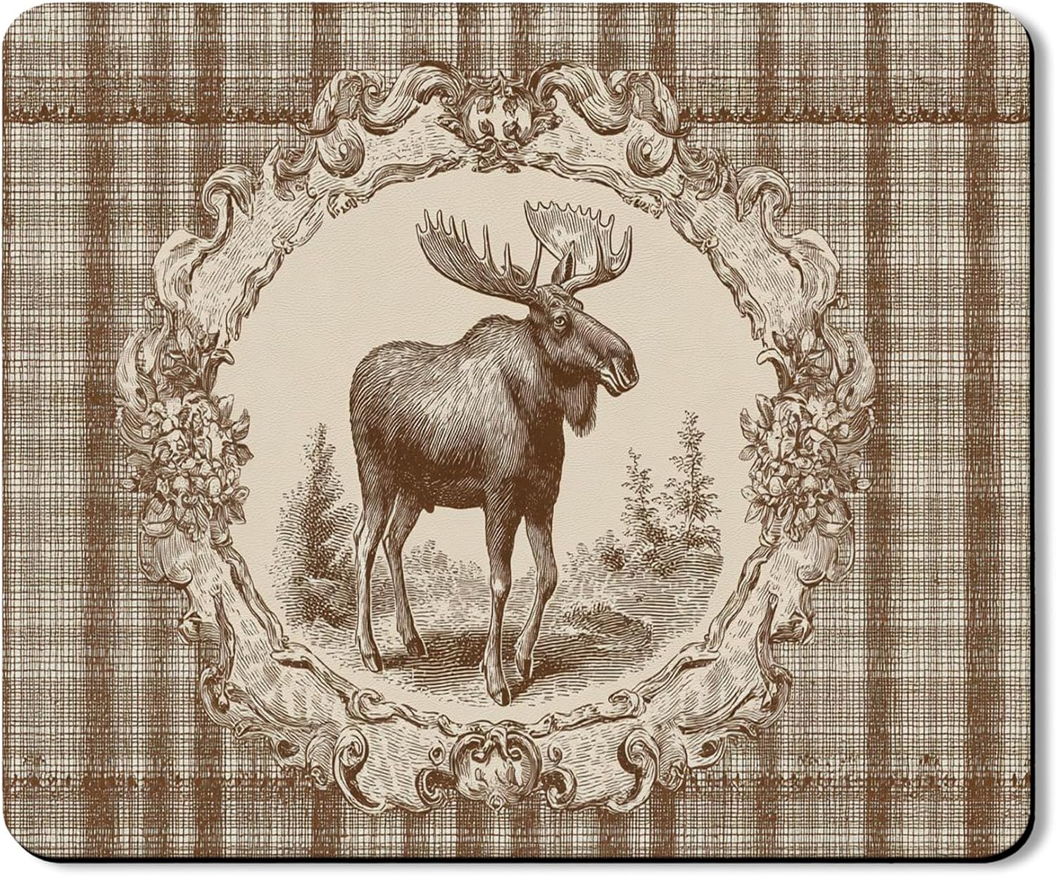 Moose Washer Dryer Top Protector Mat, Rustic Vintage Moose Illustration Laundry Machine Dust Cover, Autumn Animal Rubber Anti-slip Waterproof Washer And Dryer Mats for Laundry Room 20x24 Inch