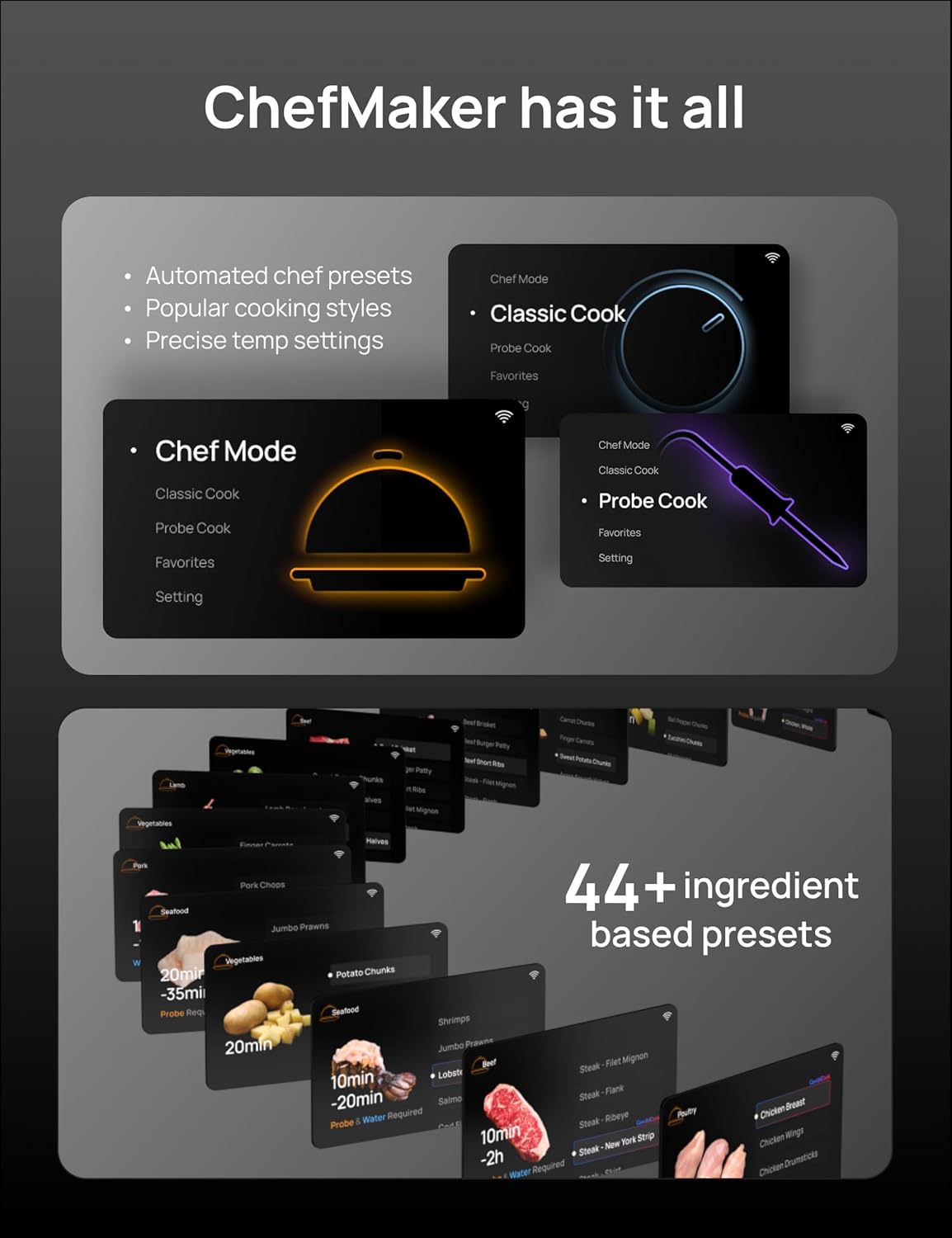 Dreo ChefMaker Combi Fryer, Cook like a pro with just the press of a button, Smart Air Fryer Cooker with Cook probe, Water Atomizer, 3 professional cooking modes, 6 QT