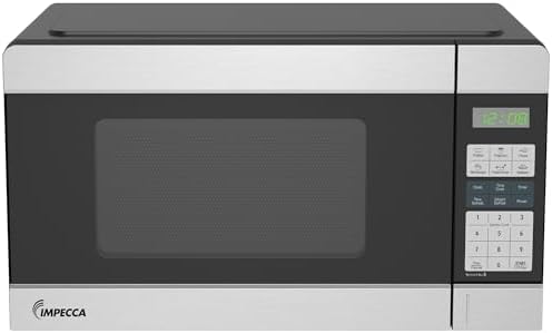 Impecca Countertop Microwave 1000 Watts, 1.1 Cu. Ft - Microwave Oven with LED Light & Child Lock - 6 one-Touch Menus, 10 Power Levels, Perfect for Apartments and Dorms - Easy Clean, Stainless Steel