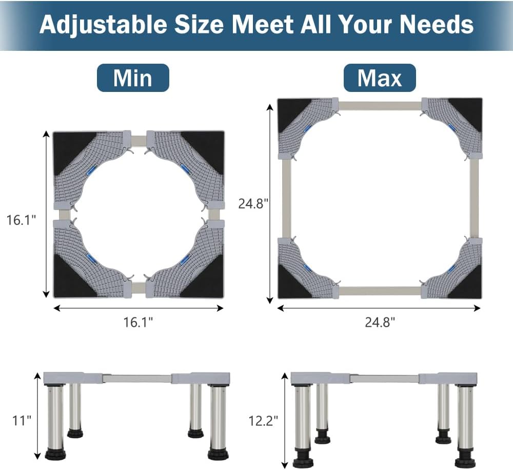 Kokorona Washing Machine Stand Mini Fridge Stand with 4 Strong Feet (11-12.2in High), Adjustable Refrigerator Base Multi-Functional Washer Dryer Pedestals, Max Load 330lbs