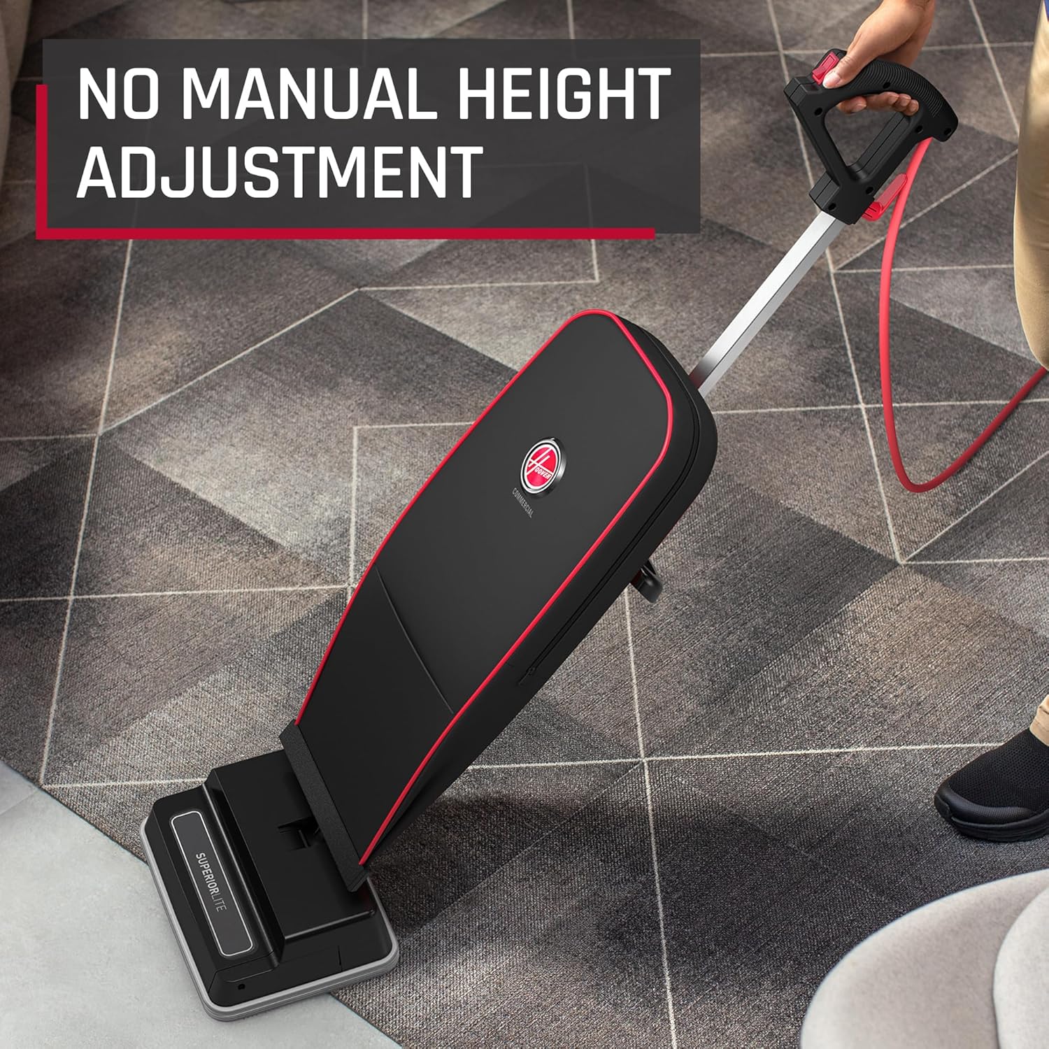 Hoover Commercial Superior Lite Upright Vacuum Cleaner, Bagged Professional Pro Grade, for Carpet and Hard Floor, CH50200, Black