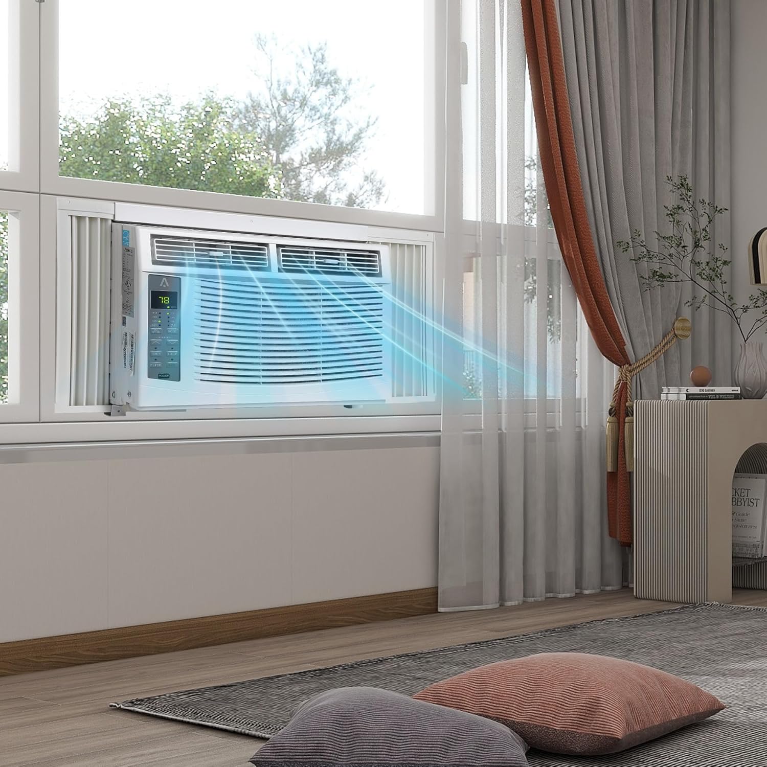 6000 BTU Window-Mounted Air Conditioner, AC Unit Cools Up to 300 Sq. Ft., Quiet Operation, Effortless Temperature Control, 3 Fan Speeds, Auto Restart, White