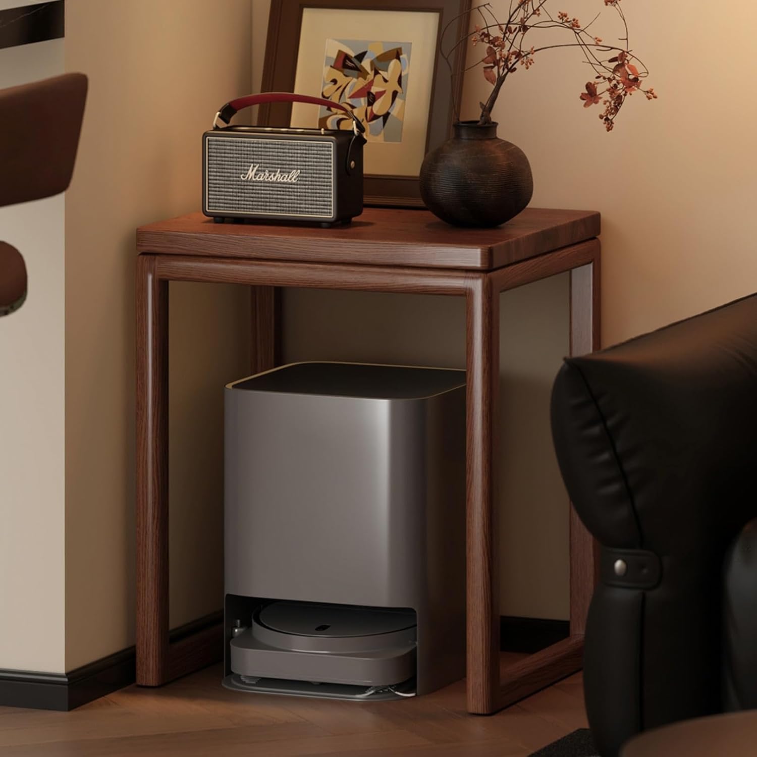 Robot Vacuum Storage Stand Portable Wood Side Table Mobile End Table Living Room Modern Side Table Storage Cabinet with Wheels for Living Room Kitchen Office Multi Scenario Use(Natural)
