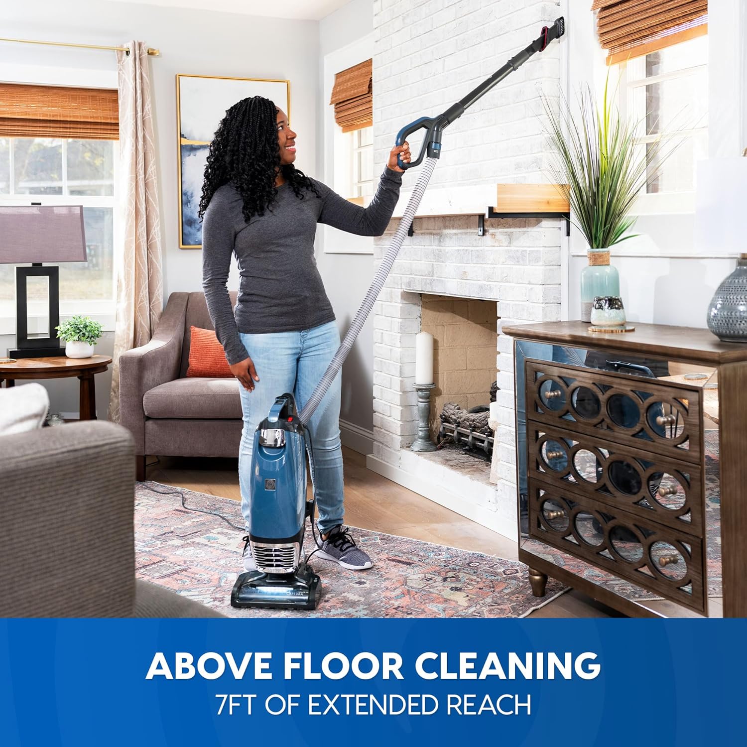 Vacmaster UB0302E Bagged Upright Vacuum Lightweight Cleaner 2-Motor Power Suction with HEPA Filtration, LED Headlight for Pet Hair, Carpet and Hardwood Floor, Blue