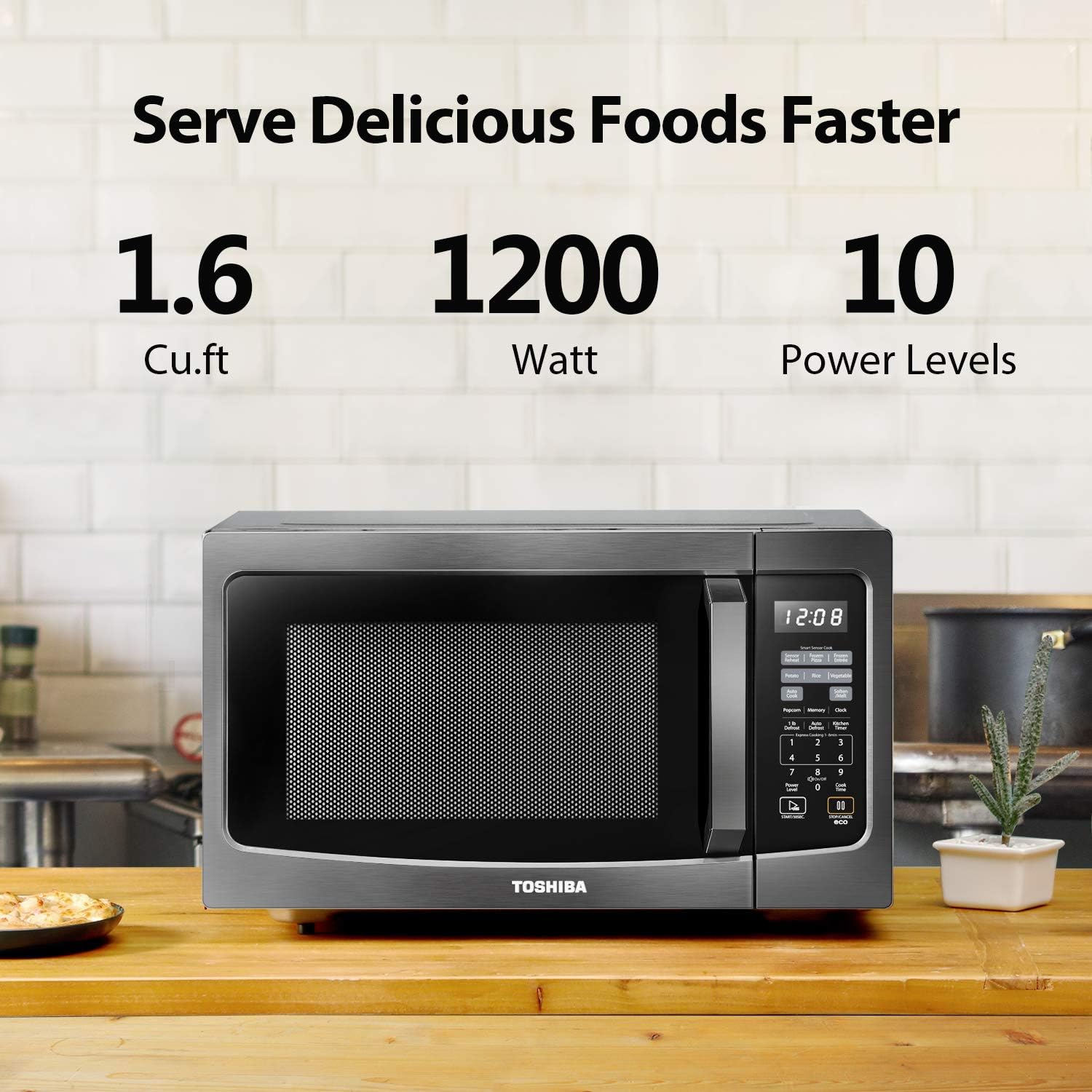 Toshiba ML-EM45P(BS) Countertop Microwave Oven, 1.6 Cu.ft, Black Stainless Steel, Non-inverter Technology & AC25CEW-BS Toaster Oven, 6-Slice Bread/12-Inch Pizza, Black Stainless Steel, 1500W