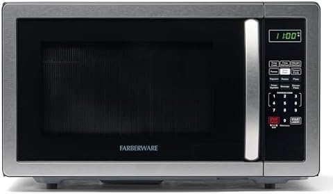 Farberware 1.1 Cu. Ft. Countertop Microwave Oven – 1000 Watts Power, Auto Cook Settings, Defrost, Easy Clean and Child Safety Lock - Stainless