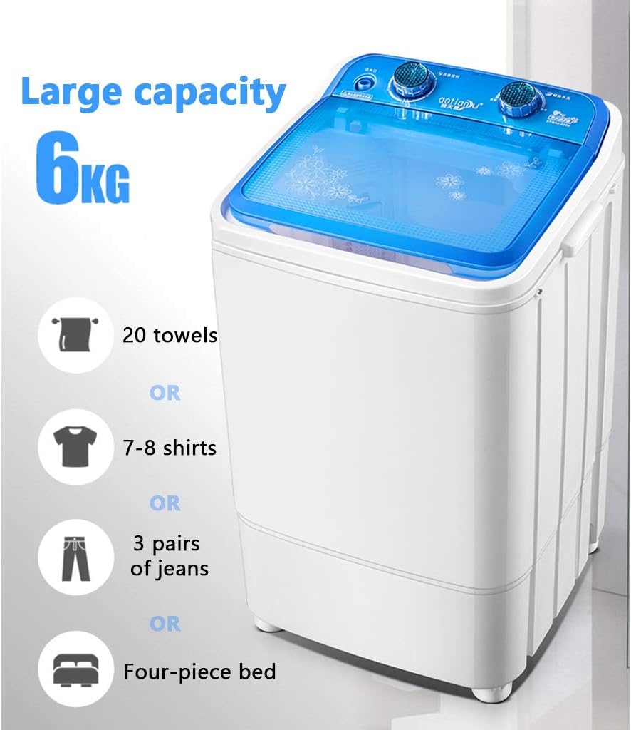 YXCKG Portable Washer Machine, Washing Machine and Dryer, Timer Control, Single Tub Clothes Washing, Laundry Washer for Home Apartment, 6 Kg Washer (Color : Blue)