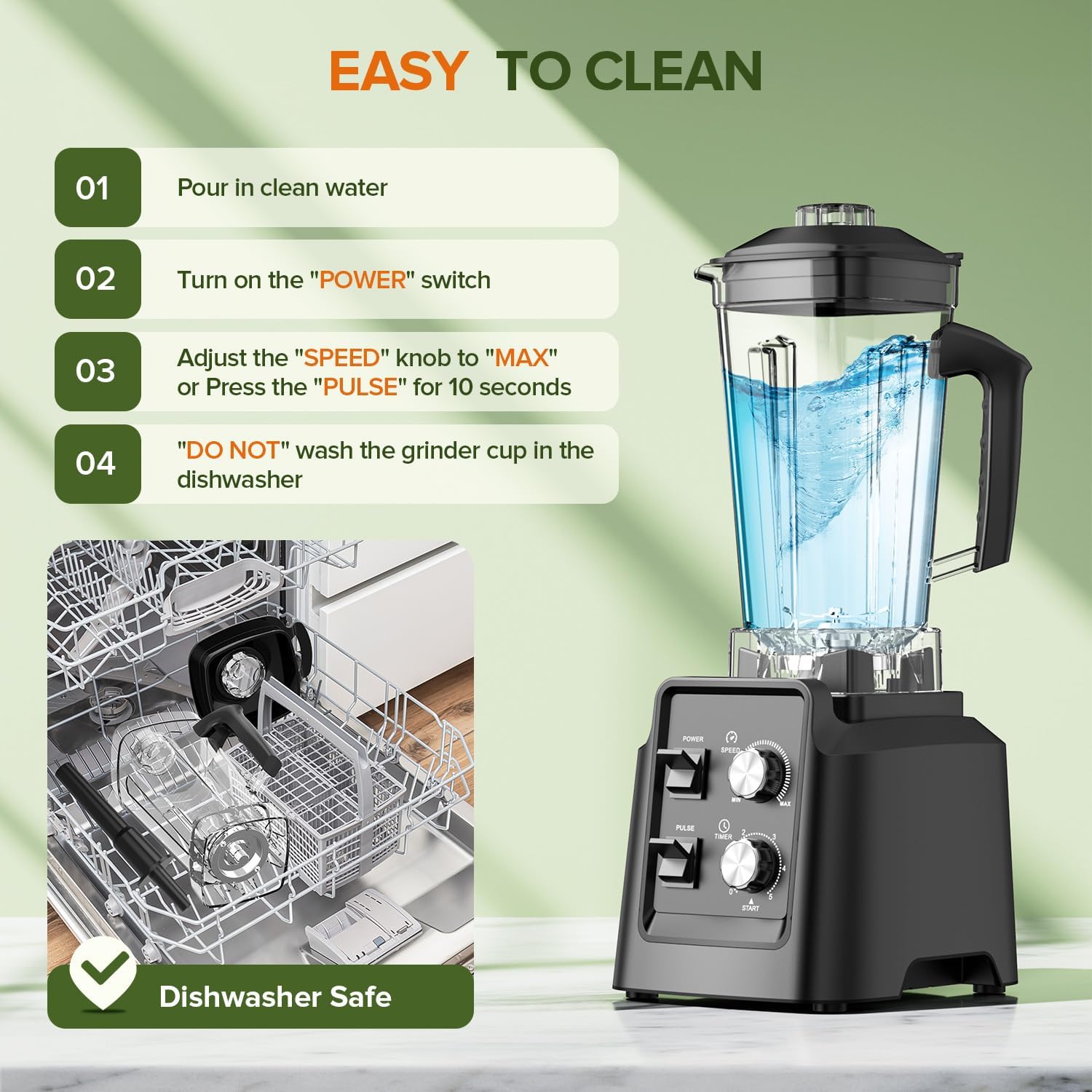 Blenders for Kitchen, Smoothie Blender, for Crushing Ice, Puree and Frozen Fruit with Autonomous Clean, BPA-Free