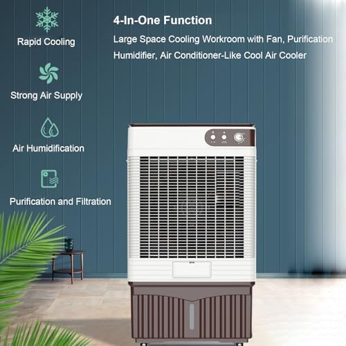 4-In-1 Portable Air Conditioners, 4000CFM Evaporative Air Cooler, 120°Oscillation Swamp Cooler, 16 Gal Tank, 2 Ice Packs, 3 Wind Speeds for Outdoor Indoor Use