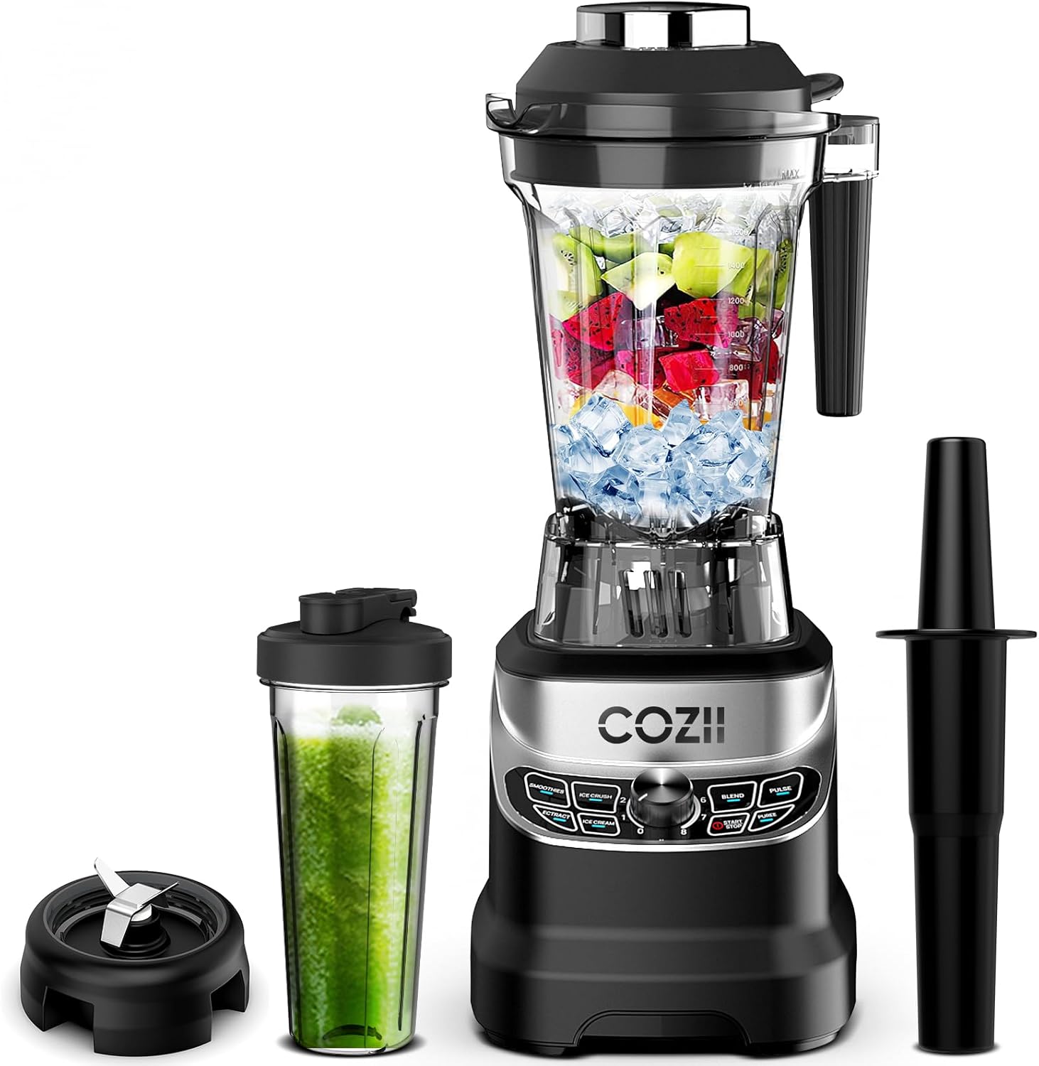 COZII Professional 2000W Blenders for Kitchen with 64oz Pitcher & 21oz To-go Cup, High Speed for Smoothies/Ice Crushing/Frozen Drink/Puree, 7 Preset Programs & 8 Speed Control, Dishwasher Safe, Black