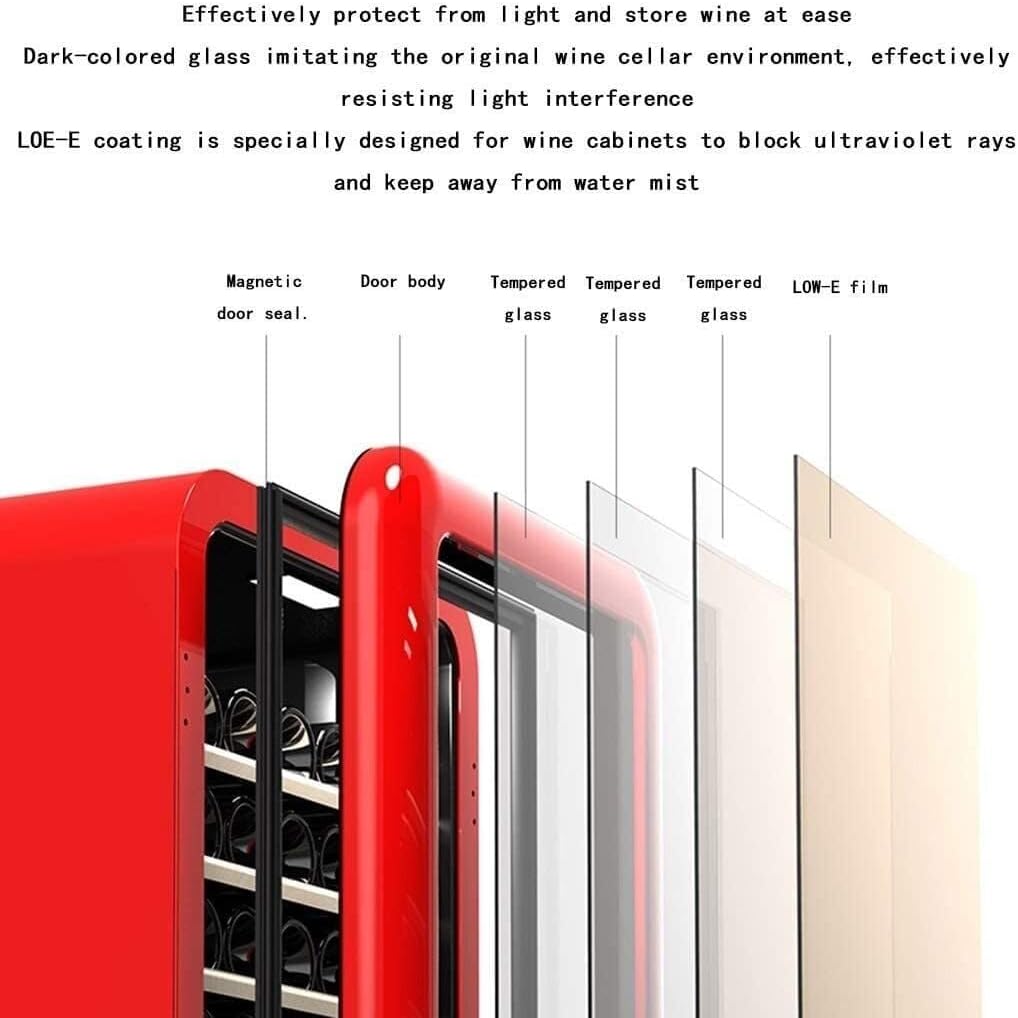 Retro Wine Cooler with 49-Bottle Capacity, Thermostatic Compressor Ice Bar, Independent Wine Cellar with Transparent Glass Door, Beverage Refrigerator (Red)