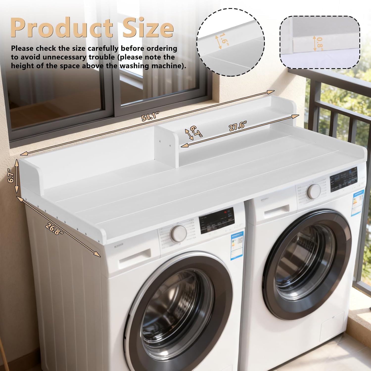 Washer and Dryer Countertop with Shelf, HDPE 2-Tier Laundry Countertop, 54