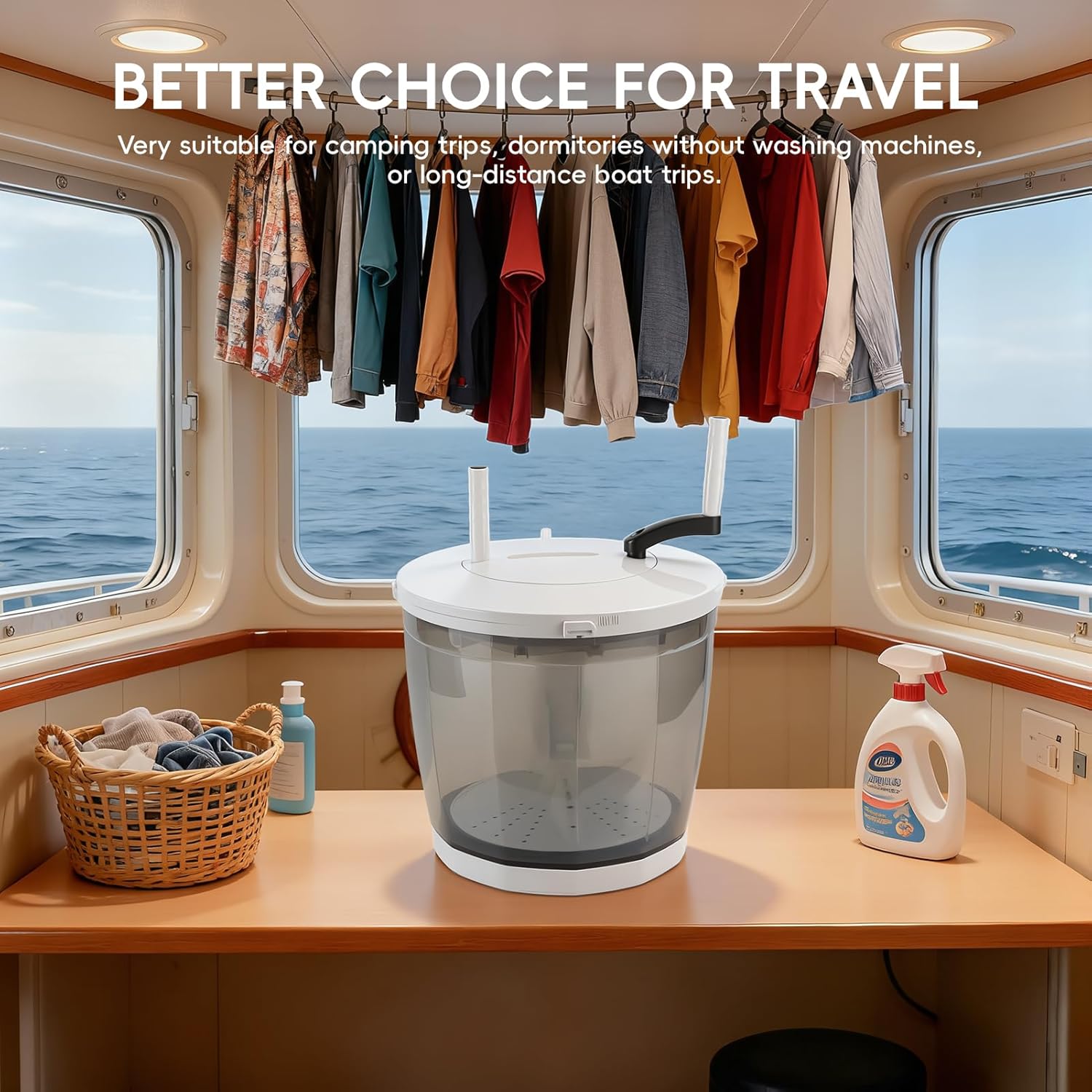 2‑in‑1 Hand Crank Washing Machine & Spin Dryer, Mini Portable Washing Machine, For Travel, Dorm, Camping, No Power Needed, Suction Cup Base, 2kg Capacity, Energy‑efficient (1)