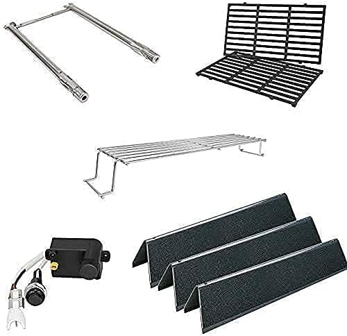 Uniflasy 7635 Flavorizer Bars and 69785 Grill Burner Tubes 7642 Grill Igniter Button 69866 7637 17.5 Inch Grill Cooking Grates Grill Warming Rack for Weber Spirit 200 with Front Control