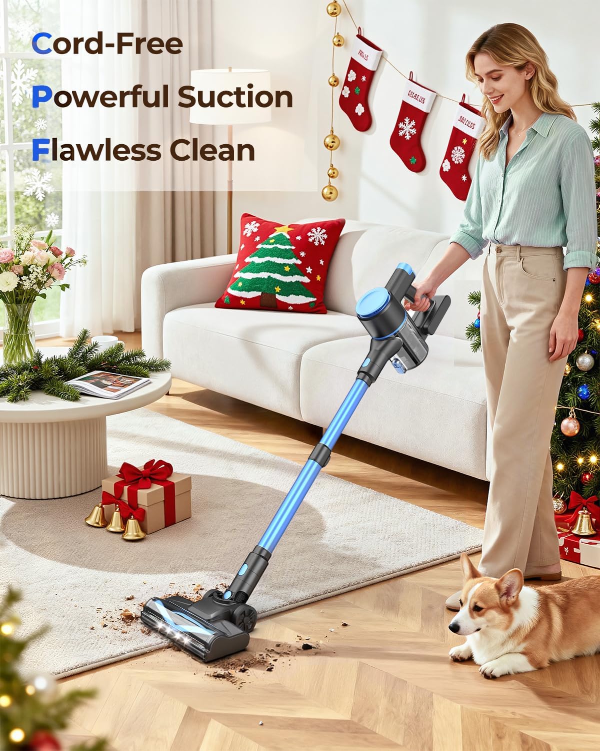 N8 Cordless Vacuum Cleaner, Lightweight Stick Vacuum with Powerful Suction, 2200mAh Battery, 40 Mins Runtime, Self-Standing, Rechargeable Vacuum Cleaners for Home Hardwood Floor Carpet Pet Hair
