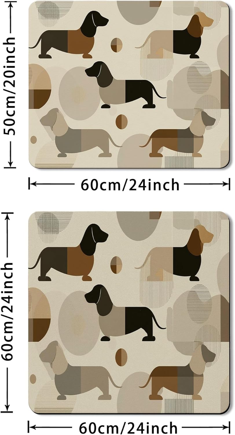 Dachshund Washer Dryer Top Protector Mat, Retro Geometric Dog Print Laundry Machine Dust Top Covers, Modern Rubber Anti-slip Waterproof Washer And Dryer Mats for Laundry Room 24x24 Inch