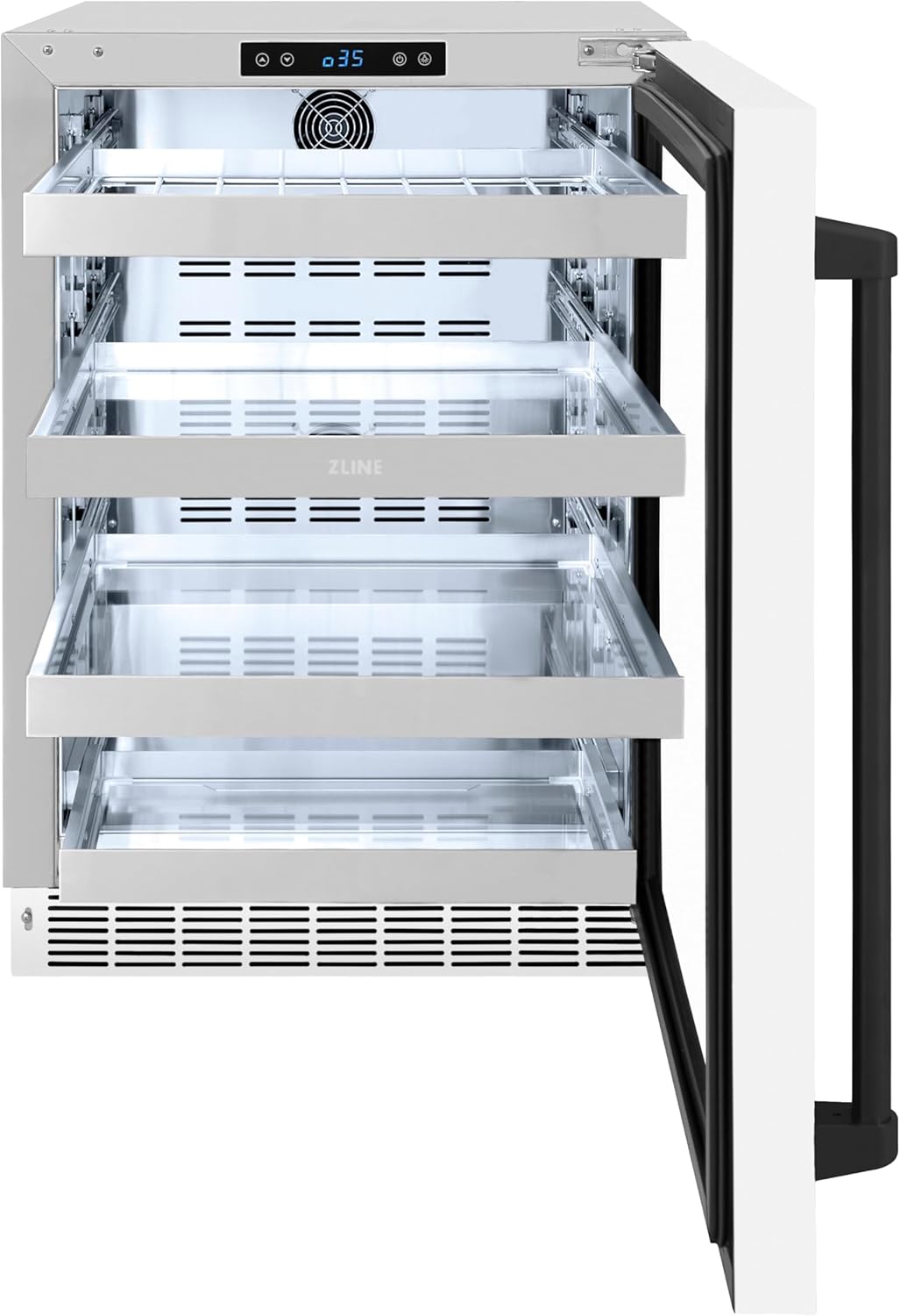 ZLINE Autograph Edition 24 in. Touchstone 151 Can Beverage Fridge With White Matte Glass Door And Matte Black Handle (RBSOZ-WM-24-MB)