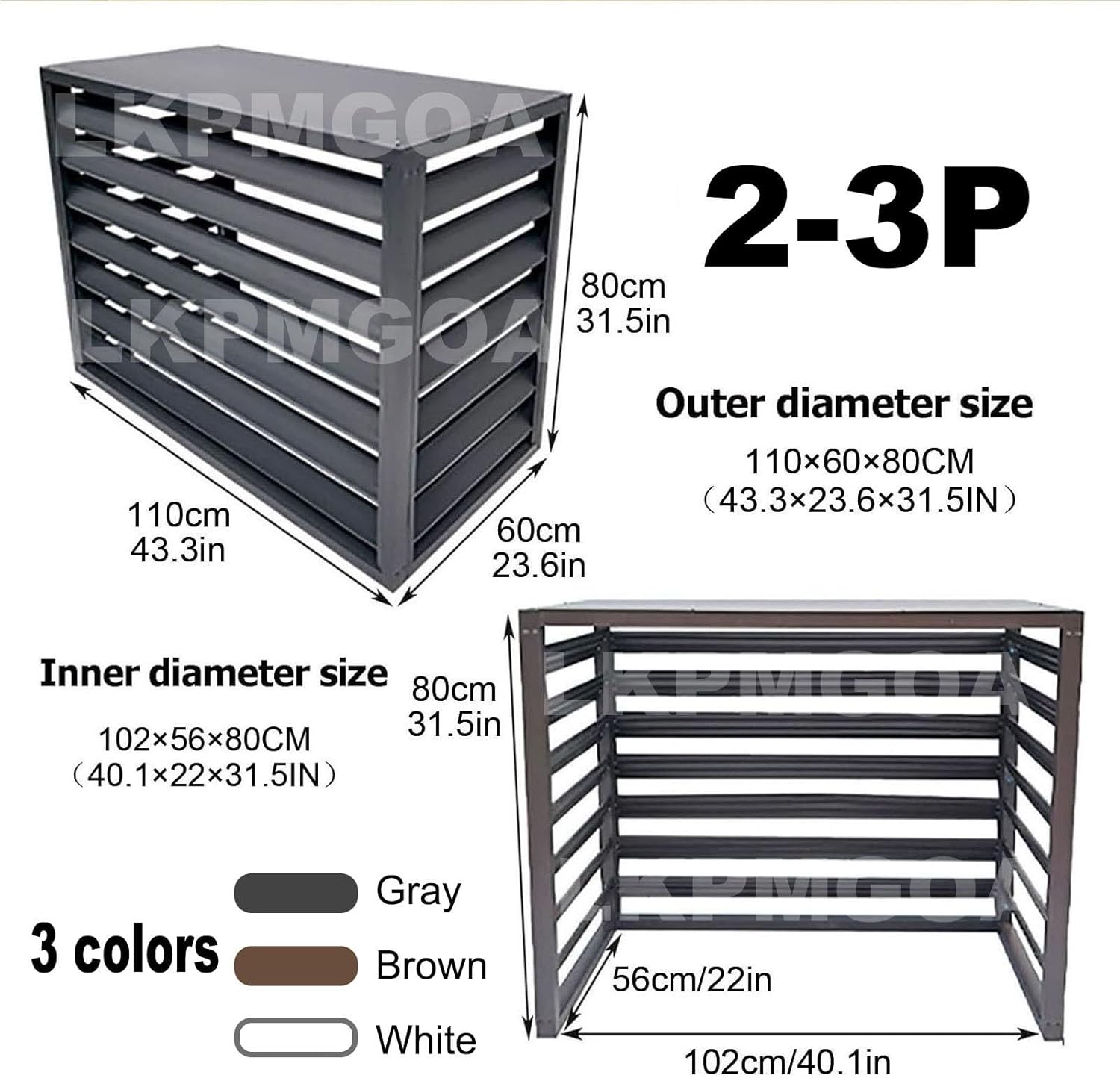 Aluminum Air Conditioner Fence with Top Cover, Outdoor Air Conditioner Fence, Theft Prevention, Noise Reduction(Gray,110cm)