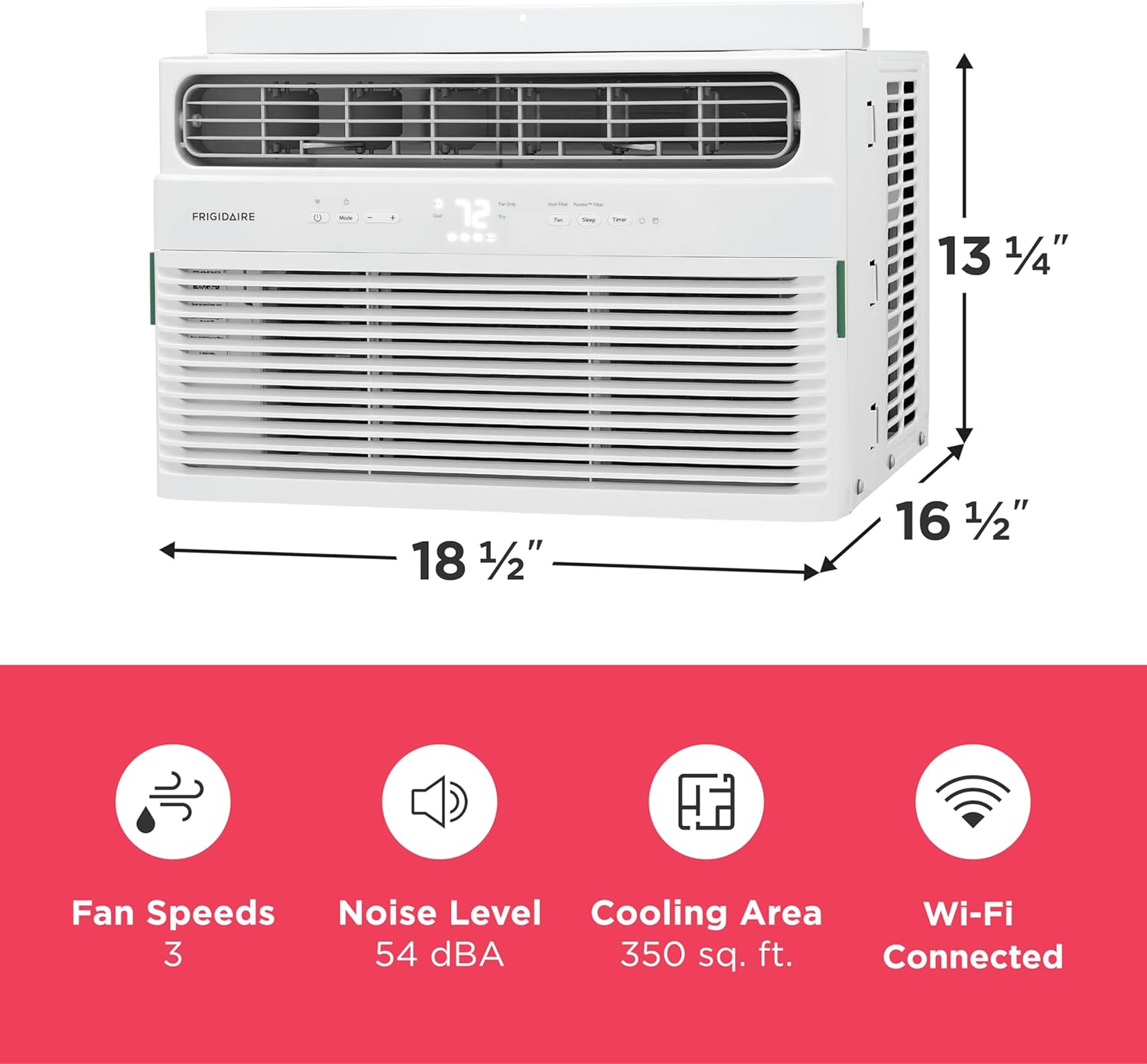 Frigidaire 8,000 BTU Smart Window Air Conditioner with Wi-Fi, Cools Up to 350 Sq. Ft., Remote Control, Quiet Operation, Eco Mode, 3 Fan Speeds, White