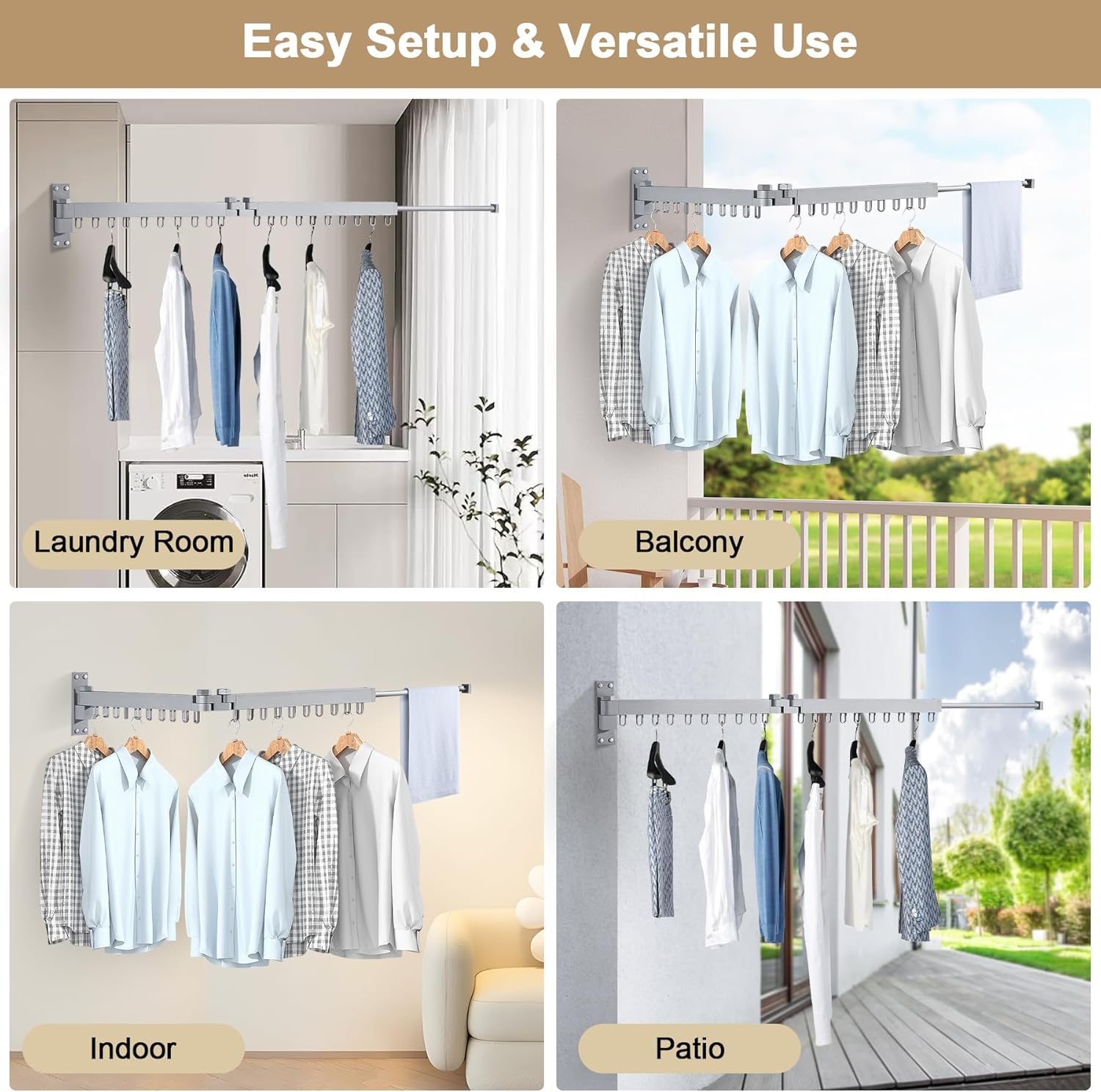 Bakala Clothes Drying Rack, Laundry Drying Rack Foldable, Heavy-Duty Space Saving Hangers, Wall Mounted Clothing Racks for Laundry Room Organization, Folding, Retractable 64