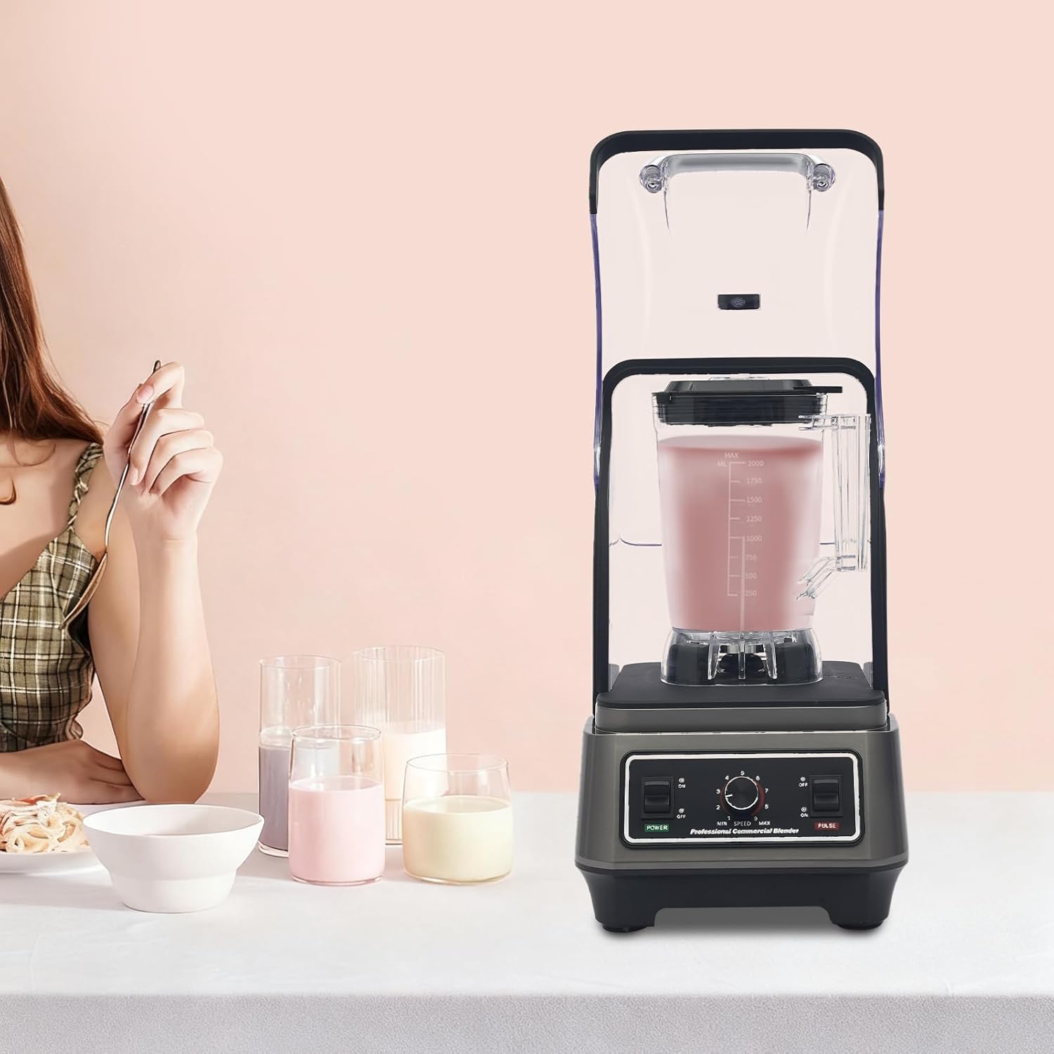 Professional Blenders For Kitchen,1600w Commercial Blender With Soundproof Shield,Heavy Duty Blender With Strong And Quiet Professional-Grade Power,68 Oz Machine For Smoothies,Ice Cream