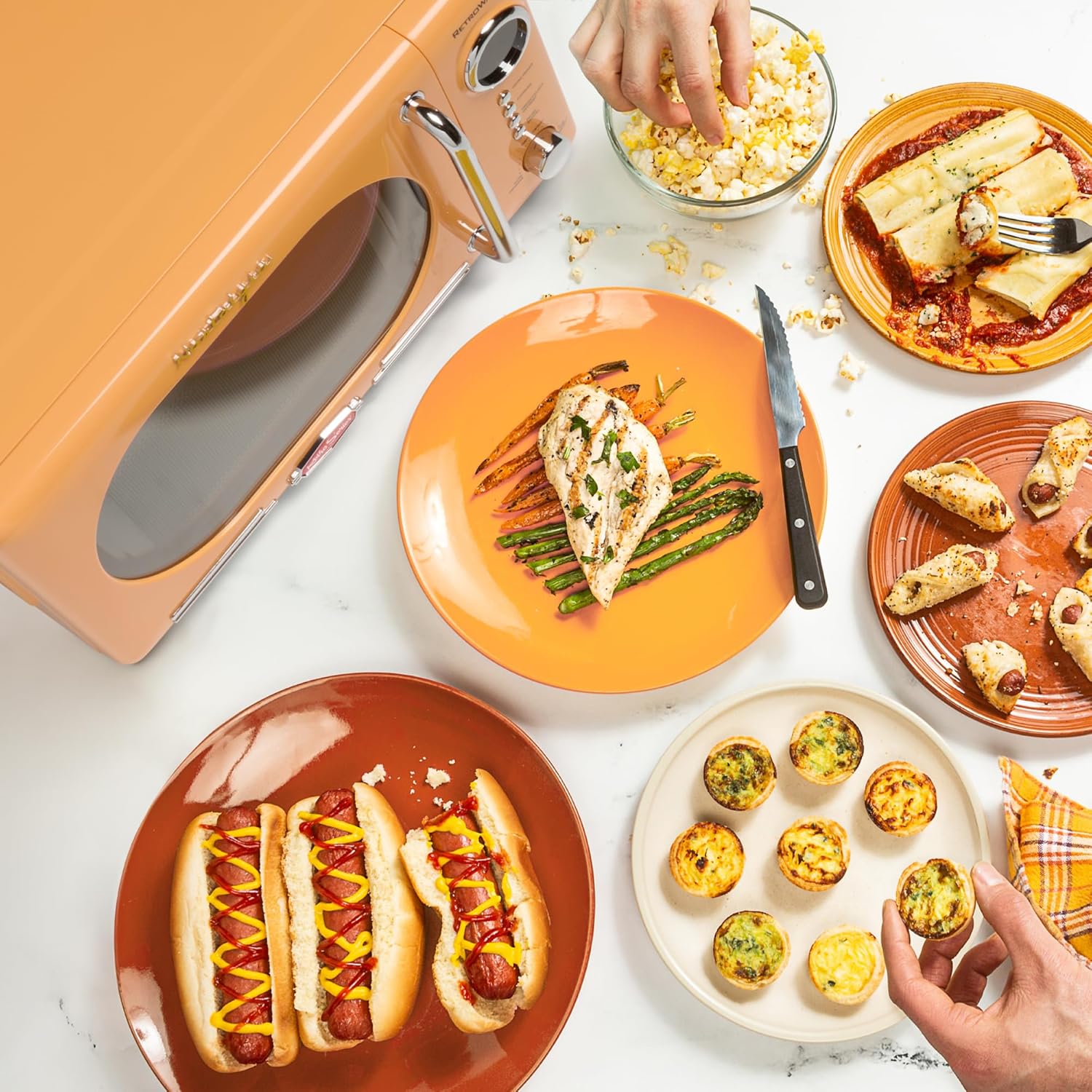 Nostalgia Retro Compact Countertop Microwave Oven - 0.7 Cu. Ft. & BLACK+DECKER EM720CB7 Digital Microwave Oven with Turntable Push-Button Door, Child Safety Lock