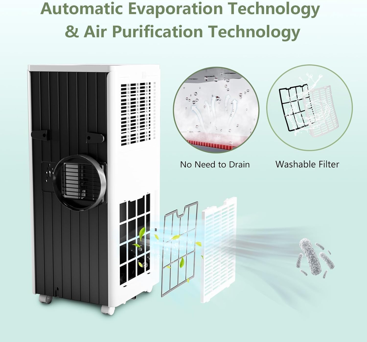 Portable Air Conditioners 8000 BTU, Remote Control AC with 24H Timer, Low Noise Energy Saving Cooling Unit for Bedroom, Office, Small Spaces 350 Sq. Ft, Black & White