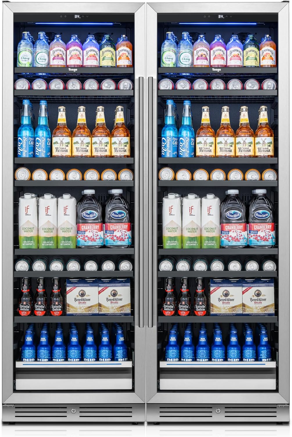 Yeego Beverage Refrigerator 48 inch -2PCS Capacity Beverage Cooler, Upgraded Beverage Refrigerator Freestanding or Built-In, Drink Cooler for Soda, Water, Beer or Wine - For Kitchen, Bar or Office