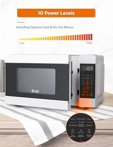 Commercial CHEF CHM990W 900 Watt Counter Top Microwave Oven, 0.9 Cubic Feet, White Cabinet
