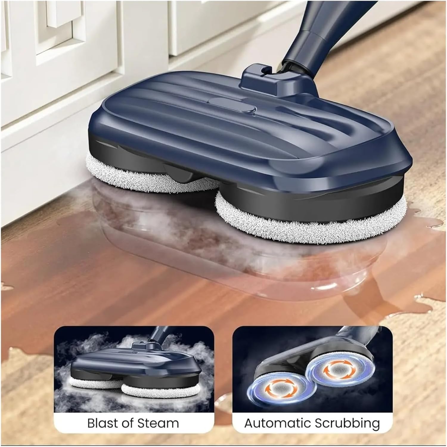 Scrubbing Steam Mop With Rotating Mop Pads 10 In 1 Lightweight Spin Mop 3 Steam Mode LED Headlights For Hard Floor Tile Compatible With INSE VM6(Khaki)