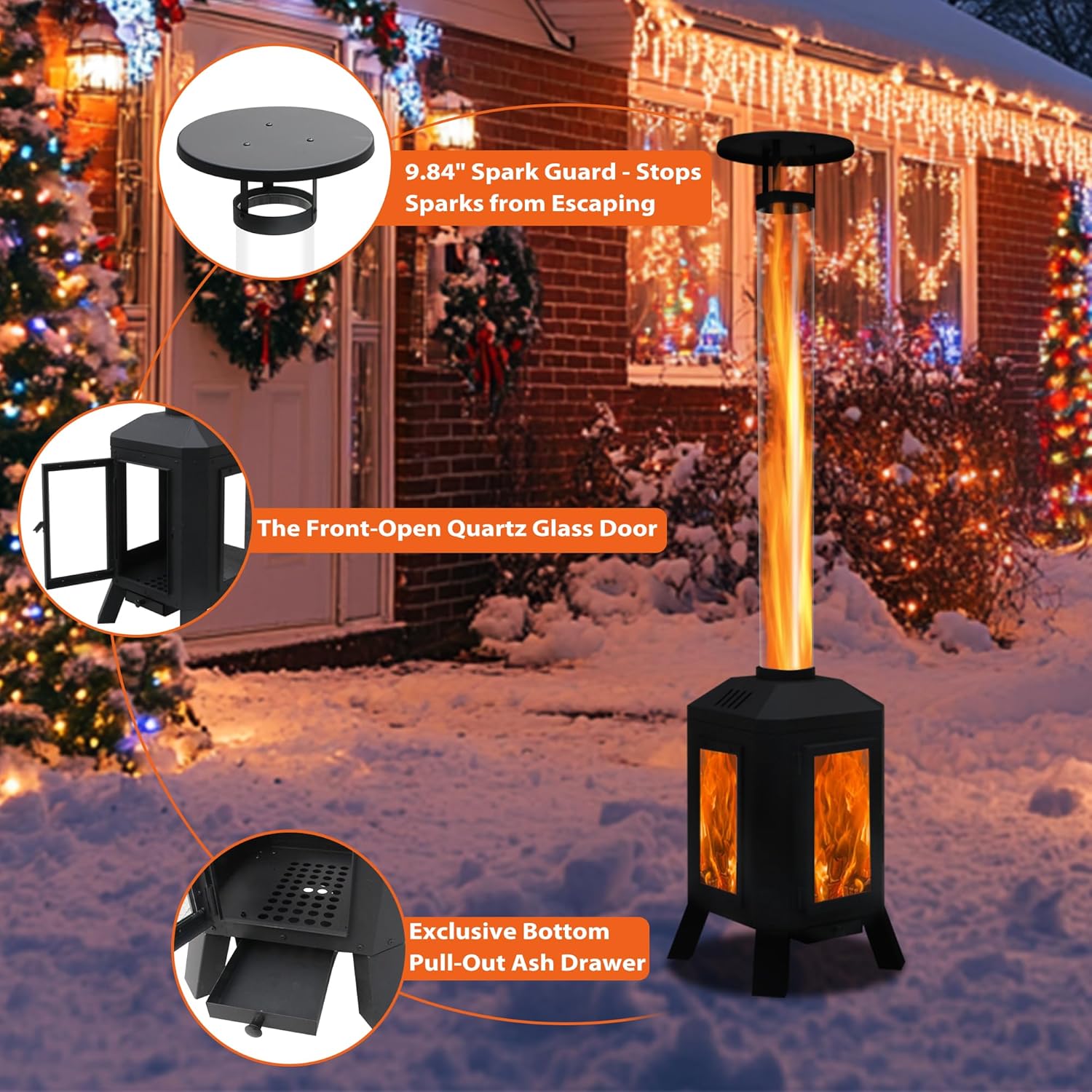 Wood Burning Patio Heater with Glass Viewing Window, Glass Tube, Fire Pits for Outside Wood Burning, Outdoor Fire Pit for Backyard, Patio