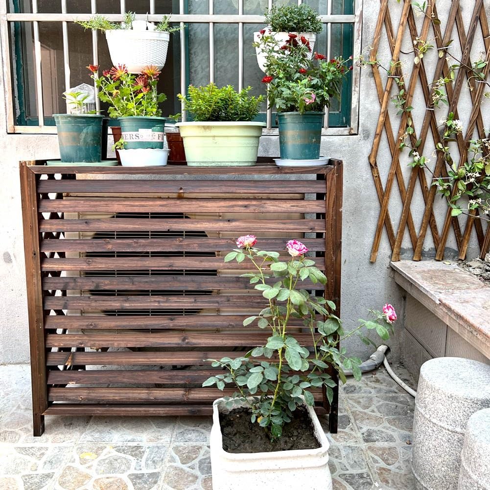 Portable Air Conditioner Cover for Outside Unit Weather Resistant Solid WoProtective Grilles Privacy Fence Screens Flower Rack Shutters Outdoor Plant Display Rack Storage Shelf (S