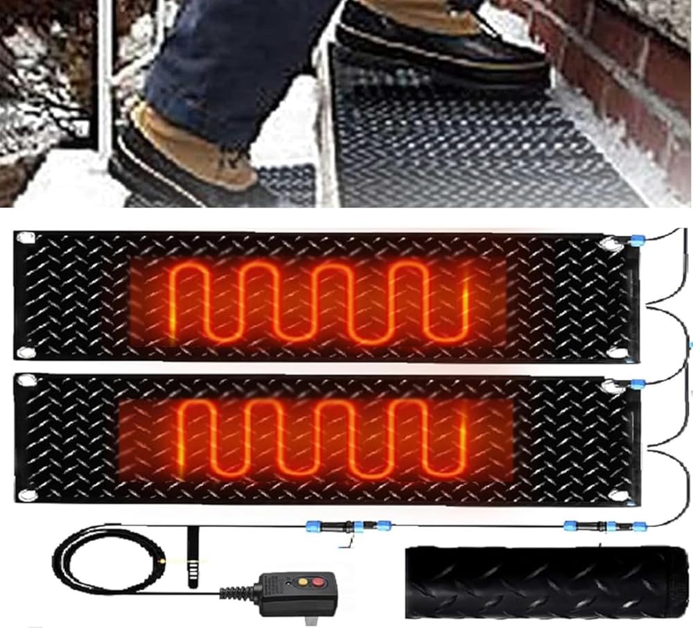 Heated Snow Melting Mat for Stairs, 1/2/3/4/5 pcs Snow Melting Non-Slip Walkway Heated Outdoor Mat, Non Slip Rubber Heated Mat for Winter Outdoor Stairs, Steps, Doo(2 Pcs-12x36in/(30x90cm))