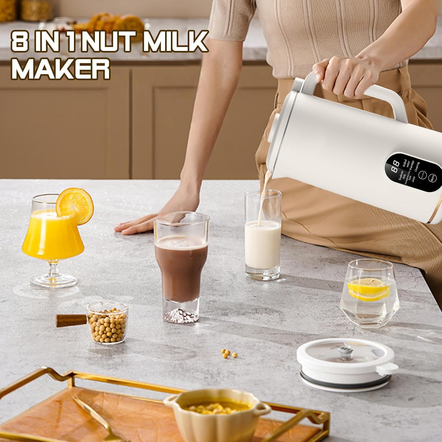 Automatic Nut Milk Maker Blender, 22oz Soy Milk Maker, Nut Milk Maker Machine with Self-Cleaning/Delay Start/Boil Water for Homemade Almond, Oat, Juice & Smoothie, Plant Milks Non Dairy Beverages