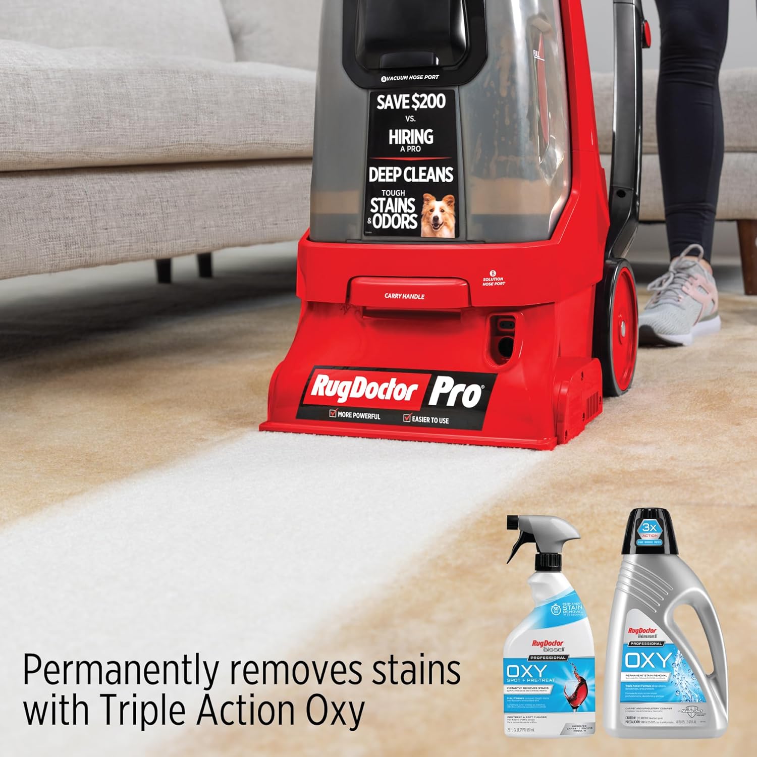 Rug Doctor Pro Deep Commercial Carpet Cleaning Machine, Oxy Bundle, Includes 48 oz. Oxy Cleaning Solution and 22 oz. Professional Oxy Spot & Pre-Treat Cleaner