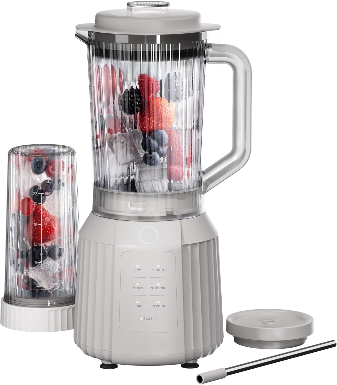 Thymes & Tables1100W Countertop Blender with 57oz Pitcher & 25oz To-Go Cup, Sand -White