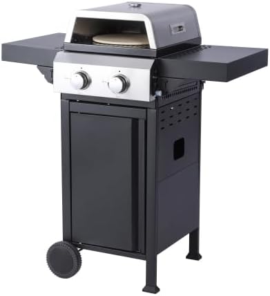 2-Burner Gas Grill, Pizza Box, 24600 BTUs, Stainless Steel Control Panel & Foldable Side Table, Hanging Basket, Propane BBQ Grill for Outdoor Cooking, Patios, Backyards
