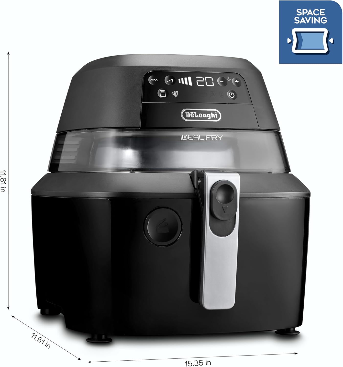 De'Longhi Rapid Crisp Air Fryer, 5-Quart, 1700-Watt XL Cooker, Fries, Crisps, Roasts, Bakes, 5 Preset Functions, Pizza Setting, Up to 20% Faster Cooking, Easy Clean Nonstick, 360° Viewing, Black