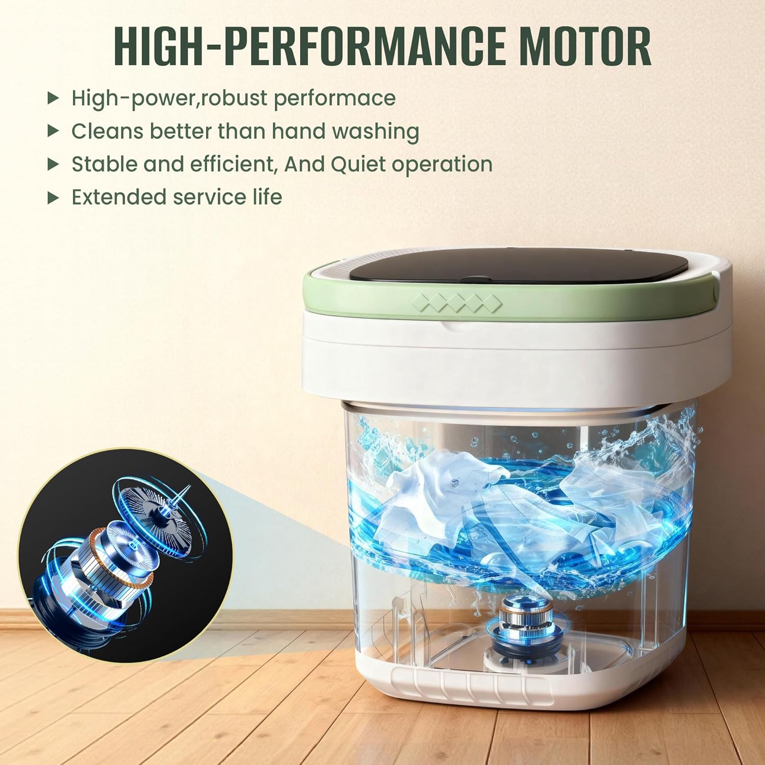 Portable Washing Machine,16L Upgraded Large Capacity Portable Washer With 3 Modes Deep Cleaning.Suitable For Travel, Camping,Apartments, Dormitories, Hotels (Green)