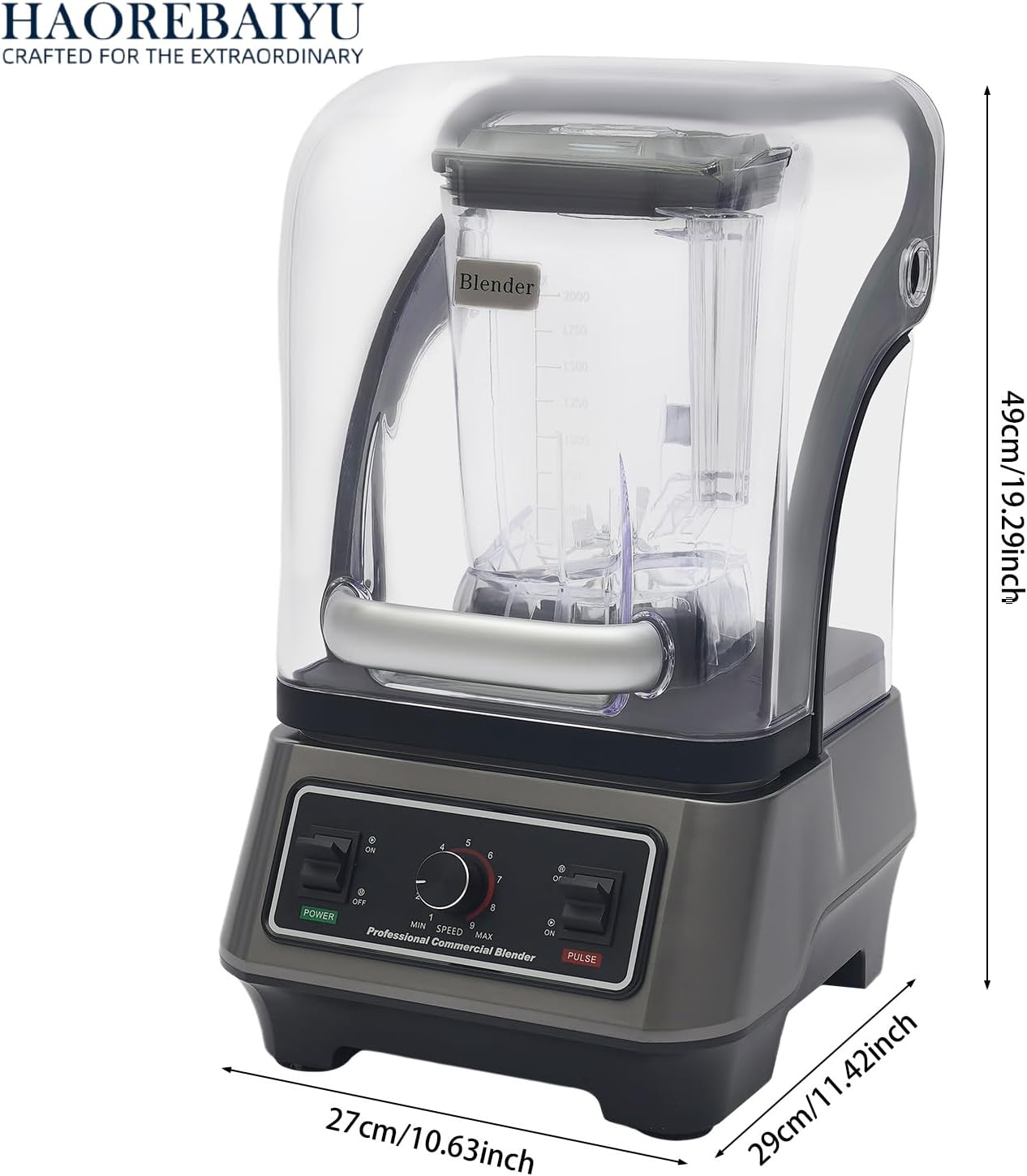 1600W Commercial Blender, 2L Large Capacity Multifunctional Blender with 9-Speed & Pulse, High-Speed Motor for Smoothies, Ice Crushing, Juice, Soup - Professional Heavy Duty & Quiet Design(110V)