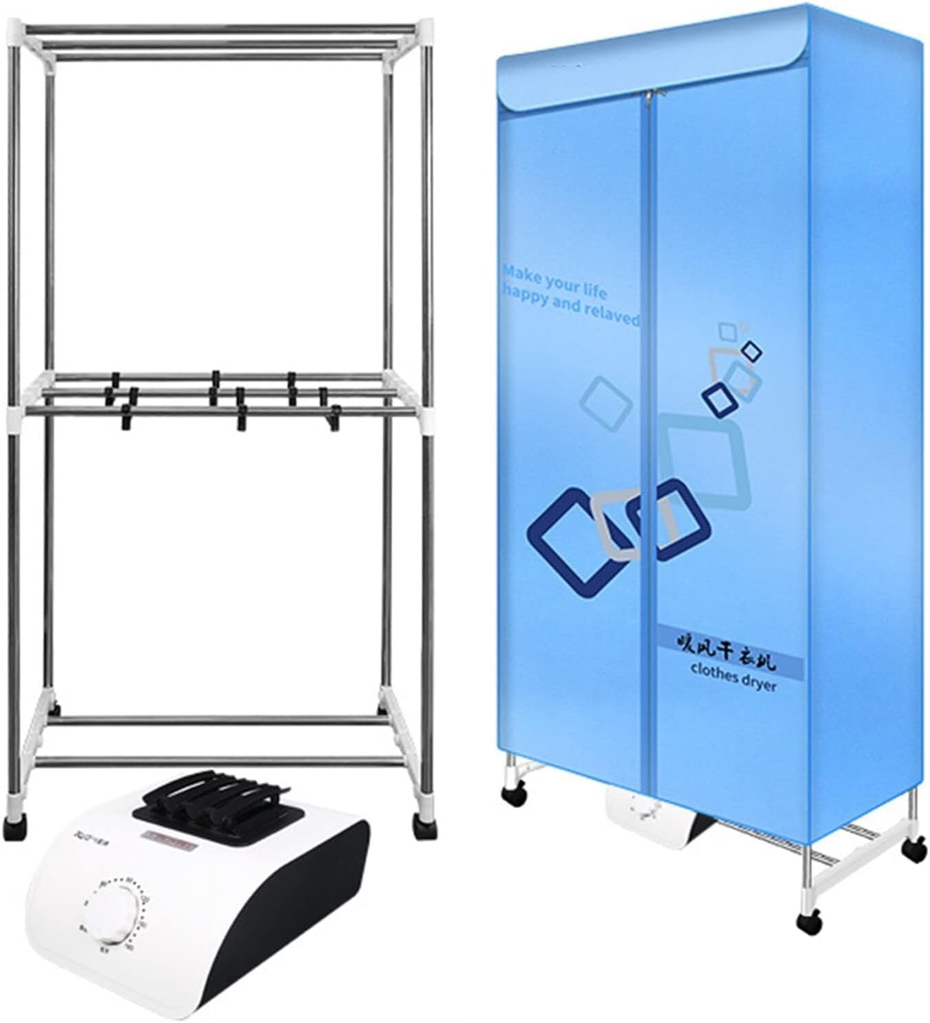 Heated Clothes Dryer Indoor Stainless Steel Wardrobe with Dustproof/Waterproof Cover, Laundry Airer Heater Clothing Drying Rack