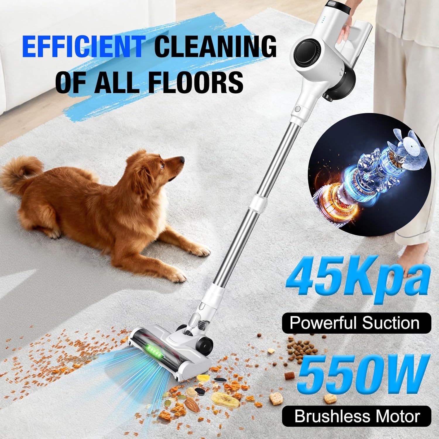 Cordless Vacuum Cleaner with, LED Screen Stick Vacuum Cleaners for Home, Lightweight Powerful Suction Vacuum, 6-in-1 Rechargeable Vacuum for Carpets, Pet Hair, Hardwood Floors