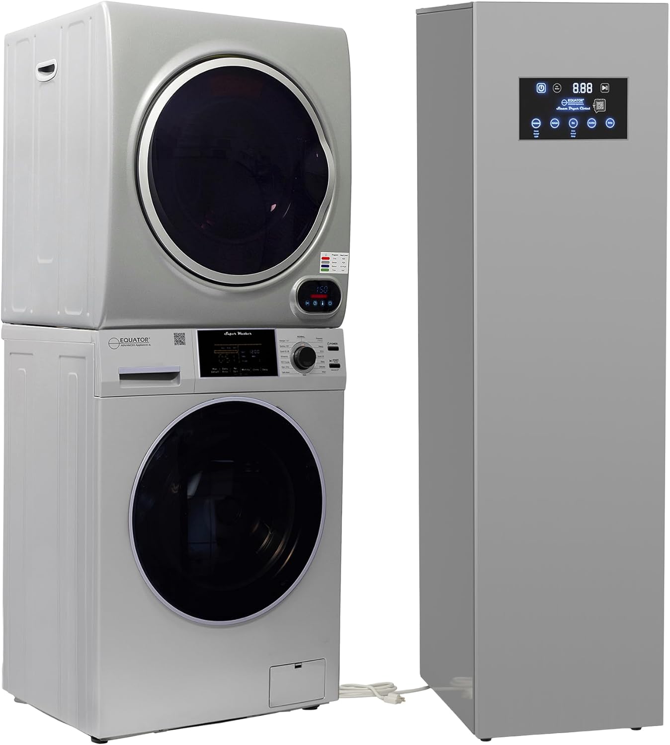 Equator LAUNDRY CENTER Silver WASHER 15Lbs+Vented DRYER+ Steam Dryer CLOSET 110V
