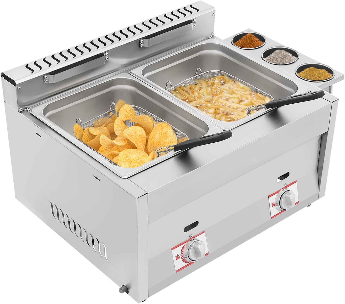 Electric Deep Fryer, 12.68QT Dual Tank Commercial Deep Fryer with Baskets & Lids, Countertop Stainless Steel Kitchen Fat Fryer for Home & Commercial 110V