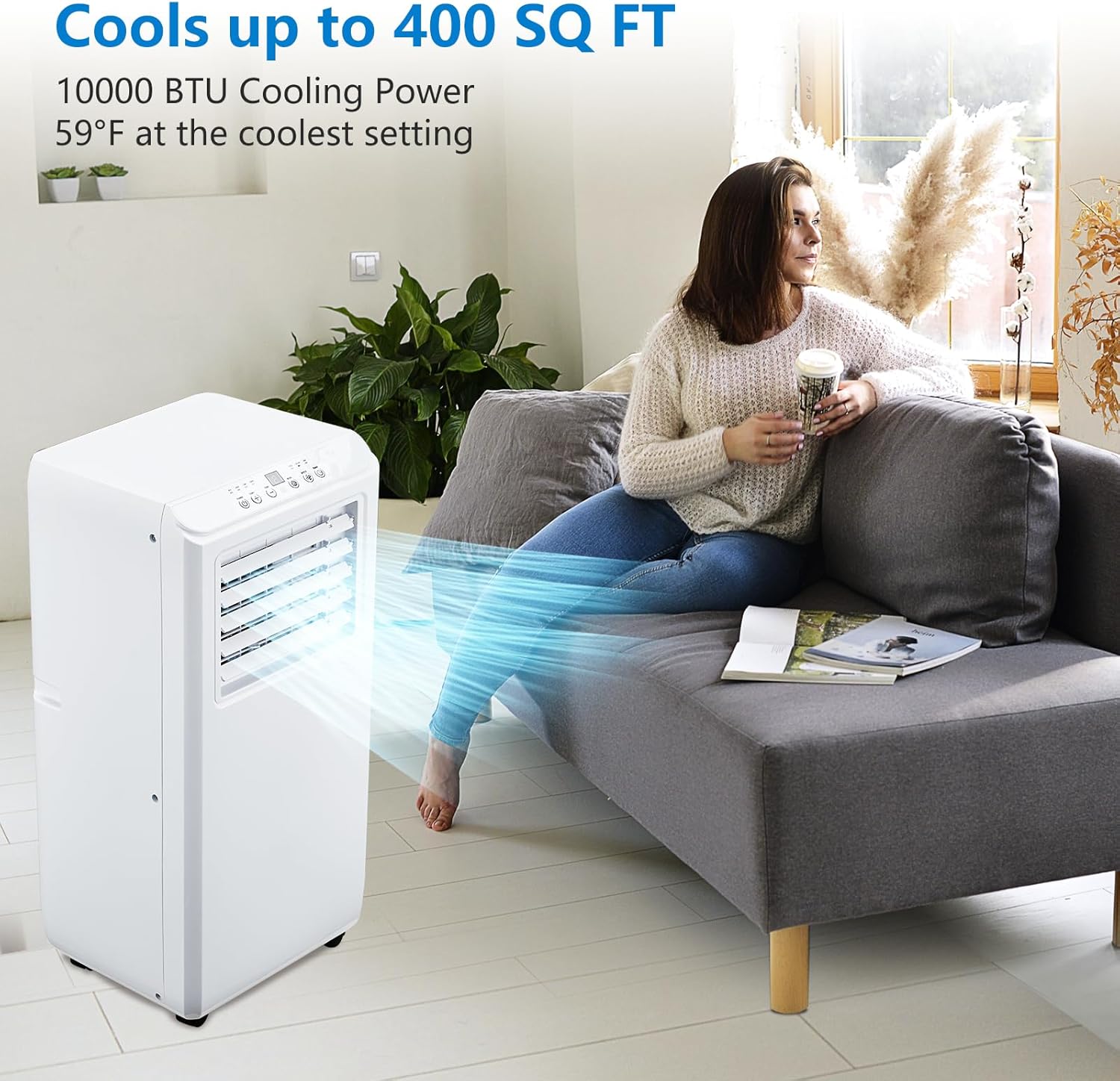 Portable Air Conditioner 3 in 1 with Remote Cool, KOKEBREN 10000 BTU(ASHRAE) / 6500 BTU (SACC), Dehumidifier & Fan Modes For Home Up To 450 Sq.Ft, Installation Kit For Room, Office, Dorm, Bedroom