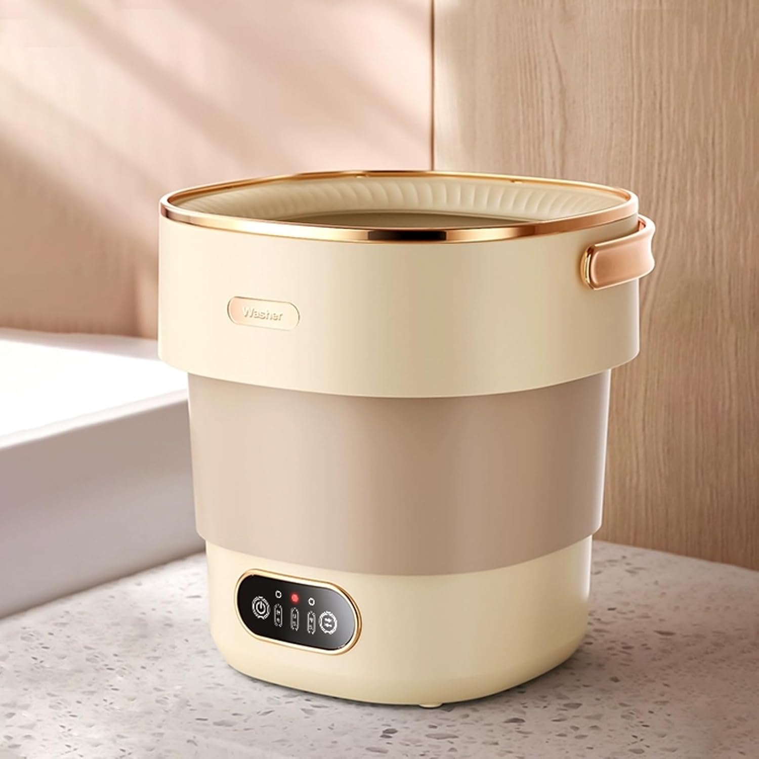 Mini Portable Washing Machine, Foldable Washer and Dryer, Upgraded Small Collapsible Washing Machine, Deep Cleaning Of Underwear,Baby Clothes,or Small Items, for Apartment,Camping,Travel(Khaki)