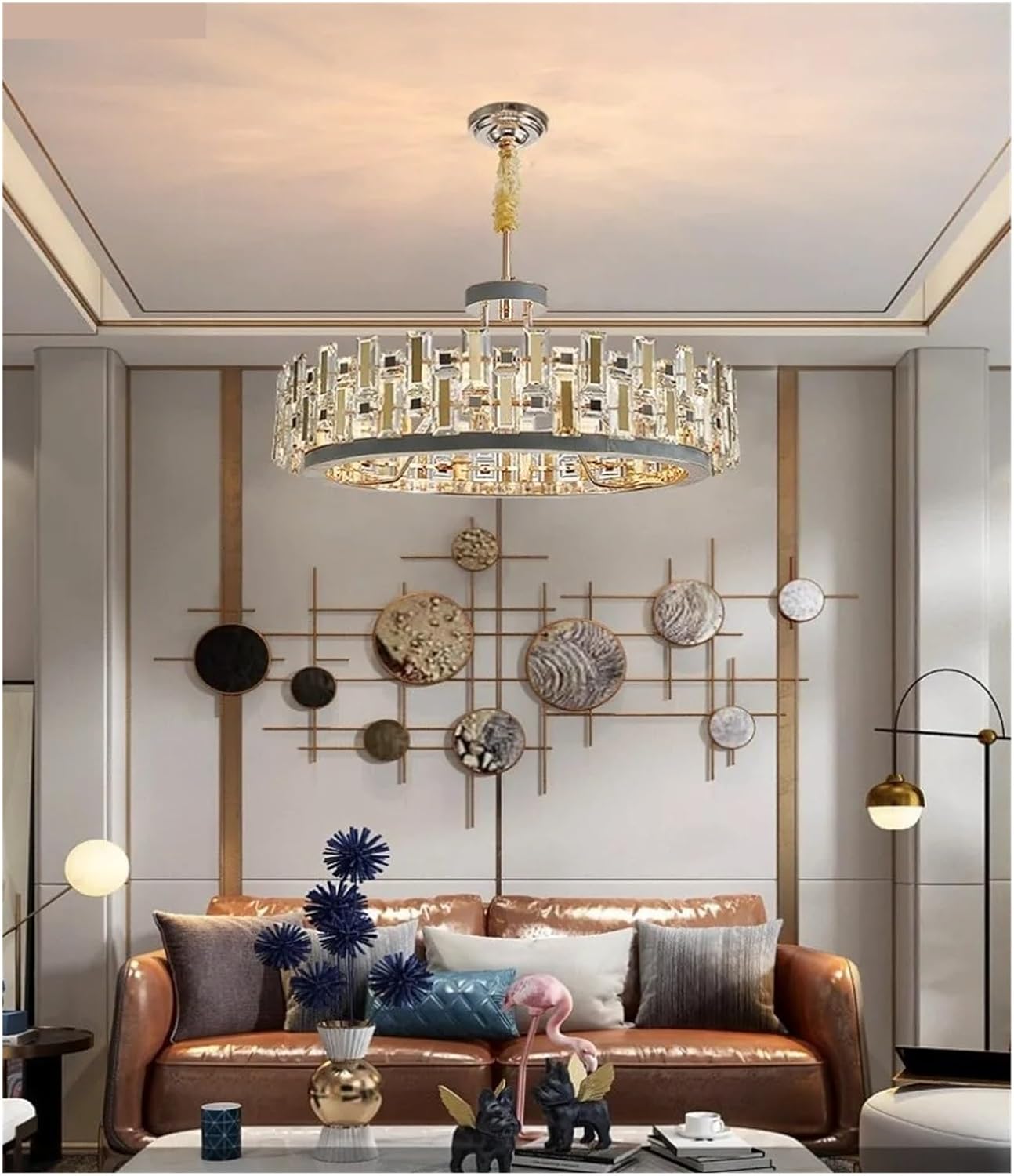 K9 Crystal Luxury LED Chandelier Postmodern Creative Leather Lighting Hanging Fixtures for Dining Living Room Bedroom Villa Decor,Household